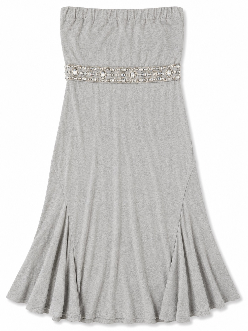 WHBM strapless gray midi dress with jewel detail